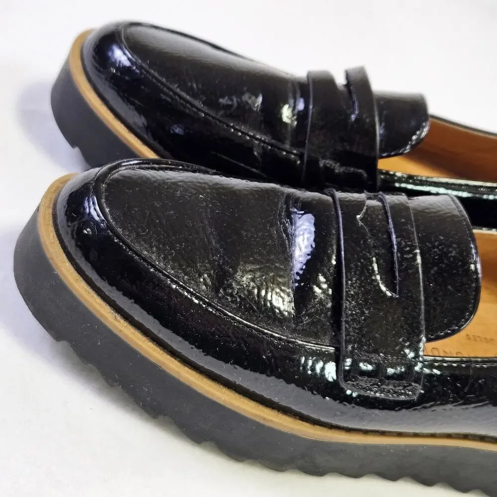Chinese Laundry Platform Penny Loafer Women 6 Black Patent Goth Chunky Lug Sole